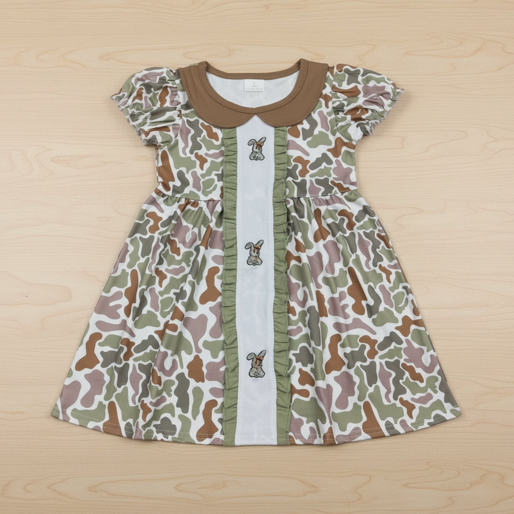 camo bunny embroidered easter girl dress
