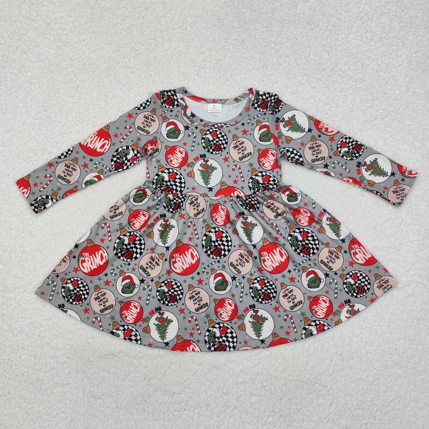 toddler girl Christmas grinchey bell twirl dress