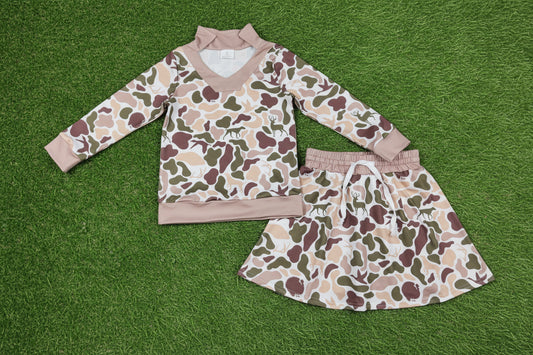 long sleeve camo pullover skort set outfit