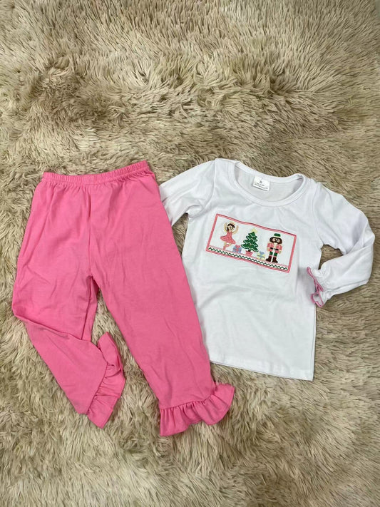 embroidery nutcracker&ballet girls christmas pants set