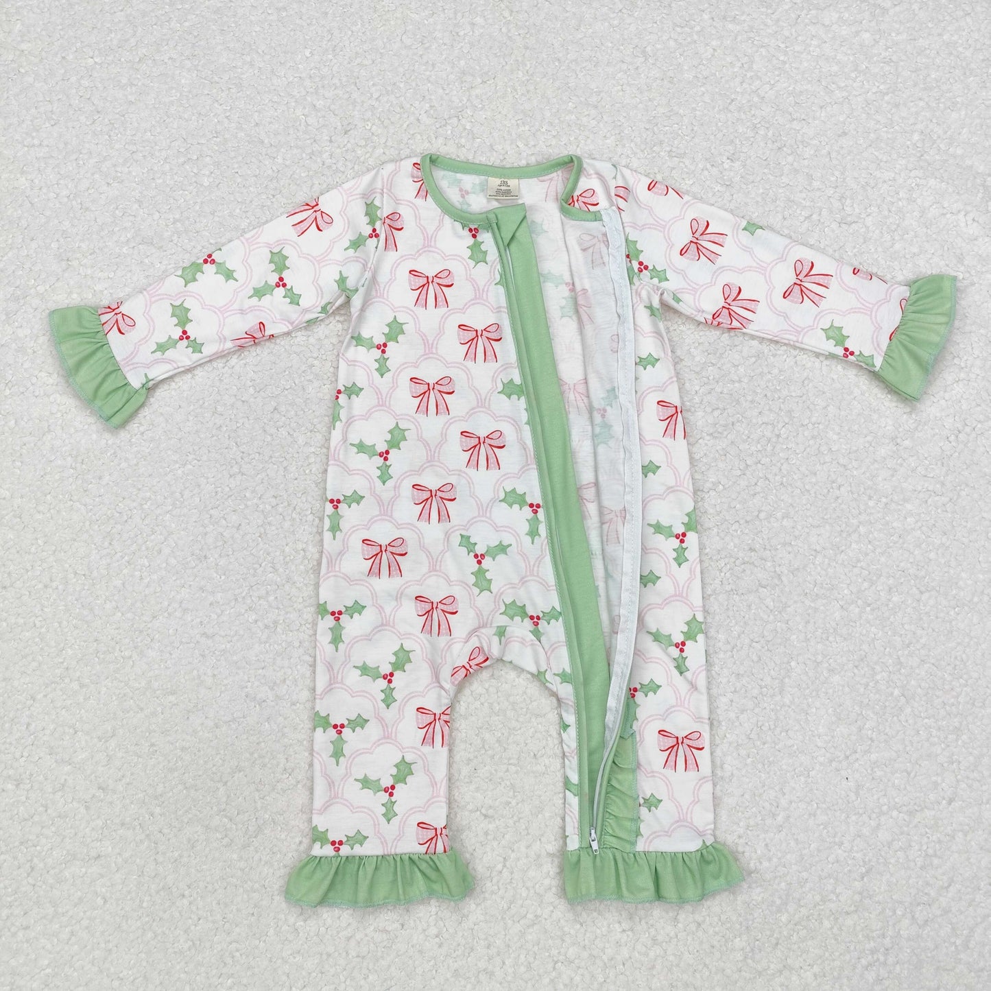 berry&coquette baby girl Christmas zip bamboo sleeper green white