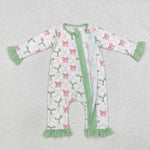 berry&coquette baby girl Christmas zip bamboo sleeper green white