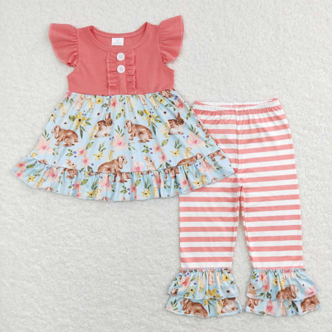flutter sleeve rabbit ruffle pants set girl easter clothing