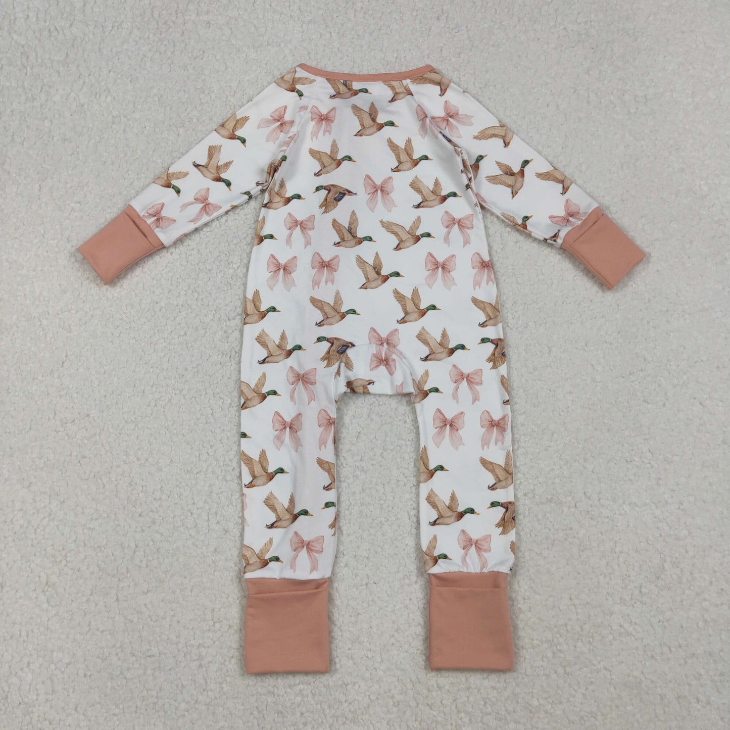 duck pink bow print infant zipper sleeper