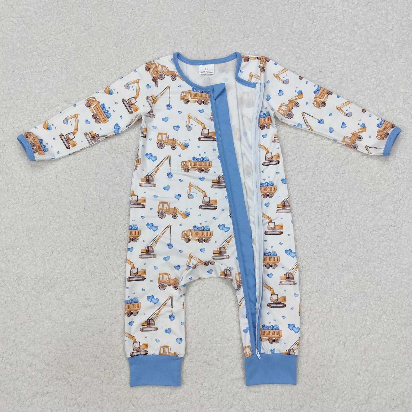 blue heart constructions zip sleeper baby clothes