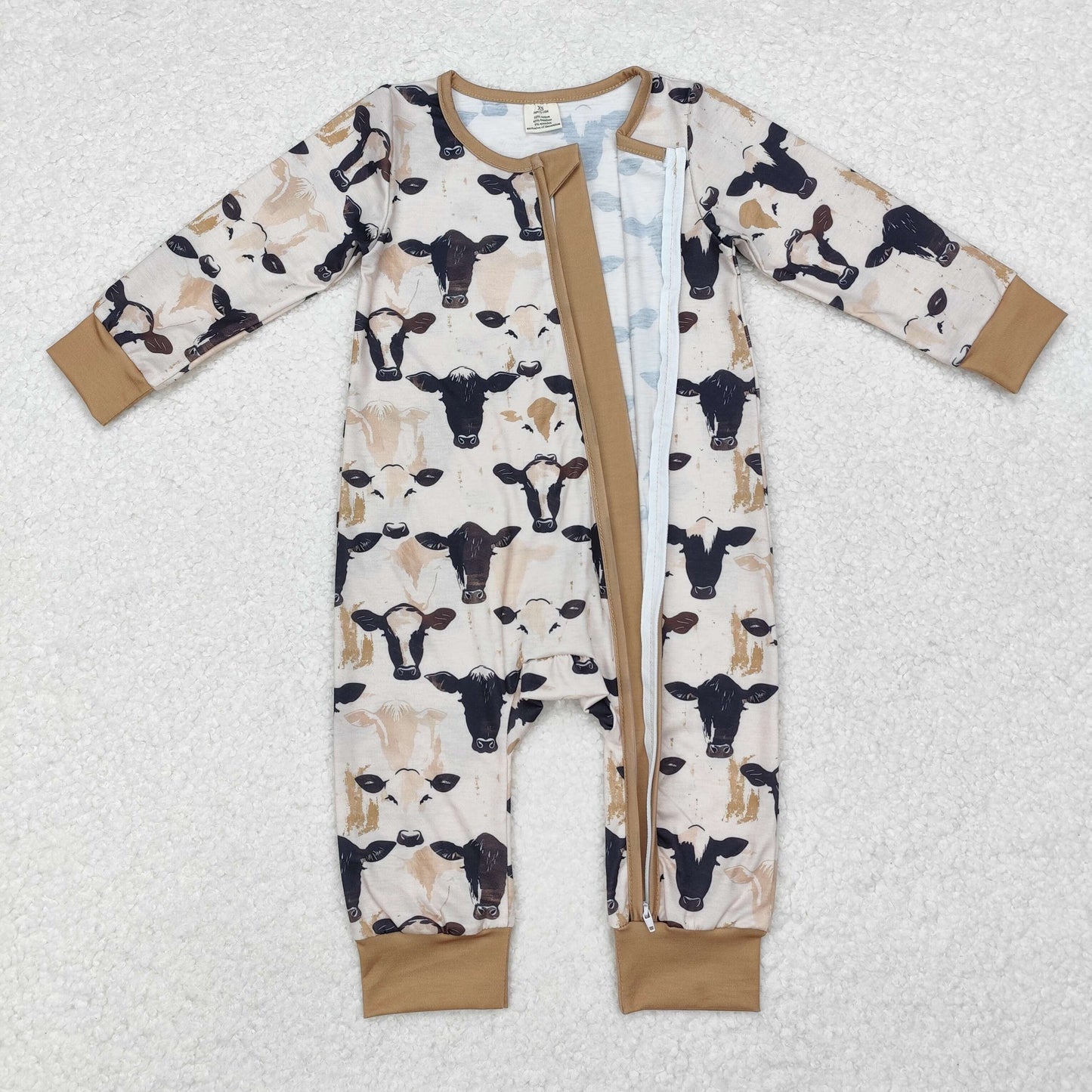 cow print zip sleeper baby clothes