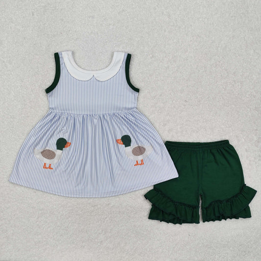 sleeveless duck print cotton green shorts set girls clothes