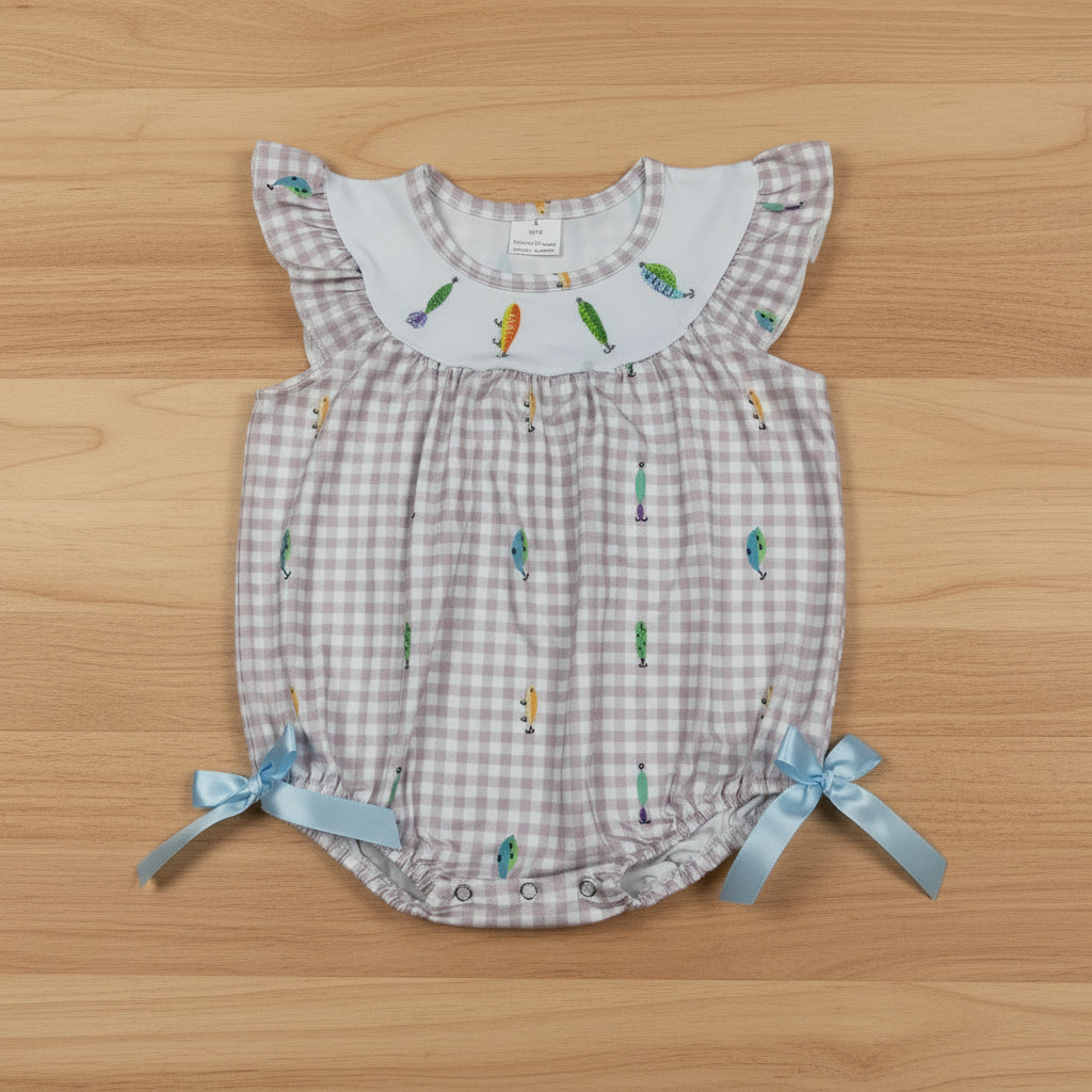 gingham fish hook embroidery girl bubble