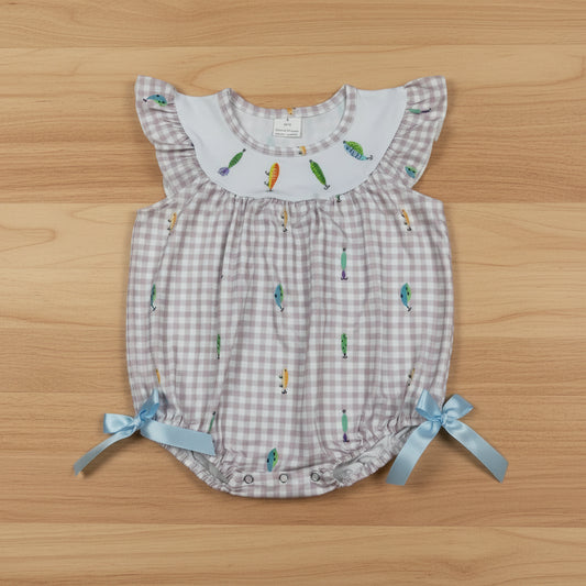 gingham fish hook embroidery girl bubble