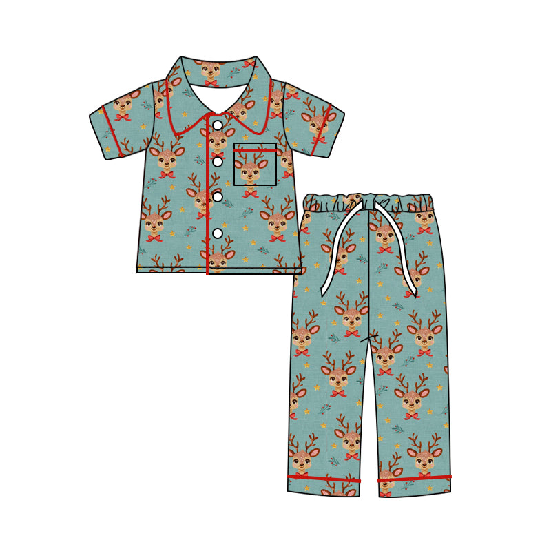 Split-CLOSE 17th Oct toddler girl Christmas deer button pajama set