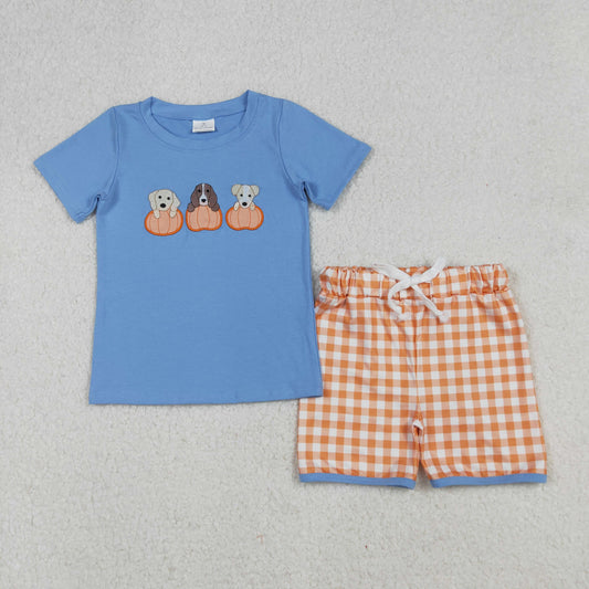 puppy pumpkin embroidery boy shorts set