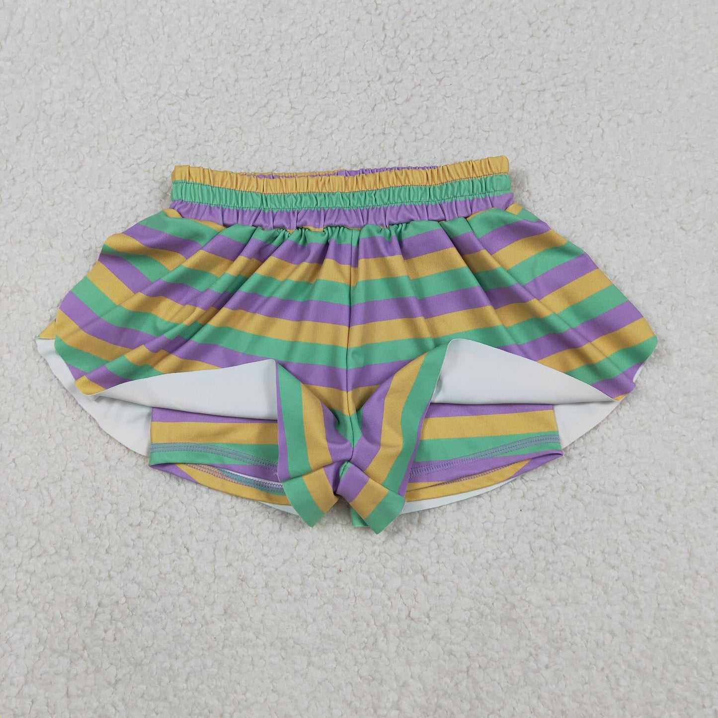 purple green gold stripes athletic shorts