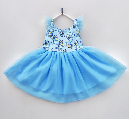 American Cutie Bluey Blue Tulle Chiffon Girls Dress