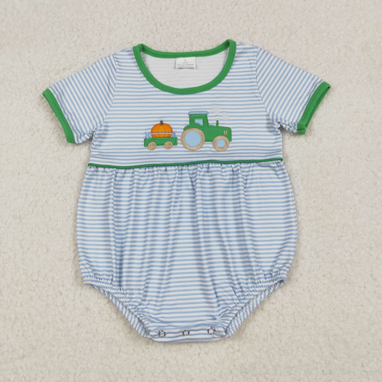 stripes pumpkin tractor embroidery puppy baby boy bubble