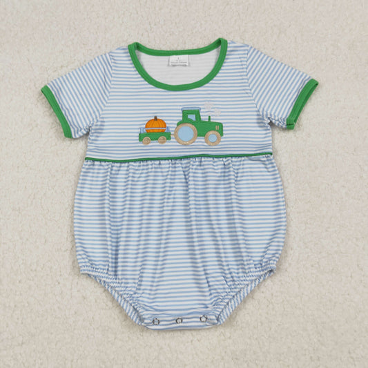 stripes pumpkin tractor embroidery puppy baby boy bubble