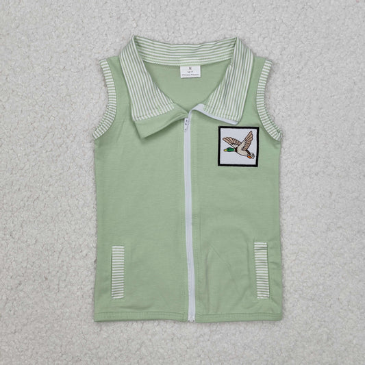 duck embroidery baby boy green vest with pocket