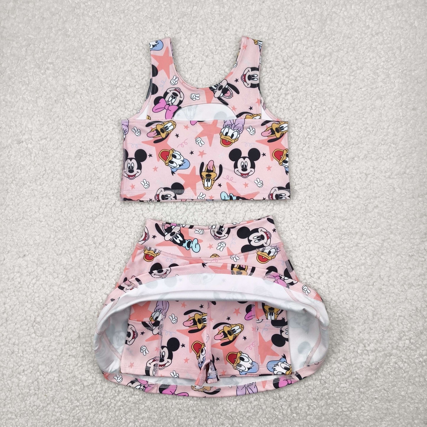cartoon mouse duck two pieces athletic skort dress set