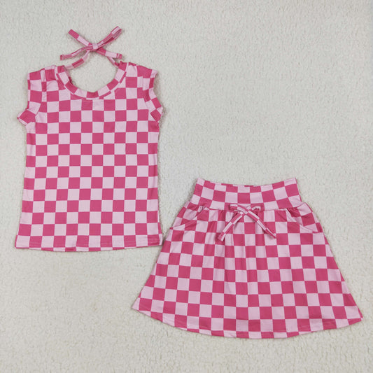 hot pink checkered skort skirt set girls clothing