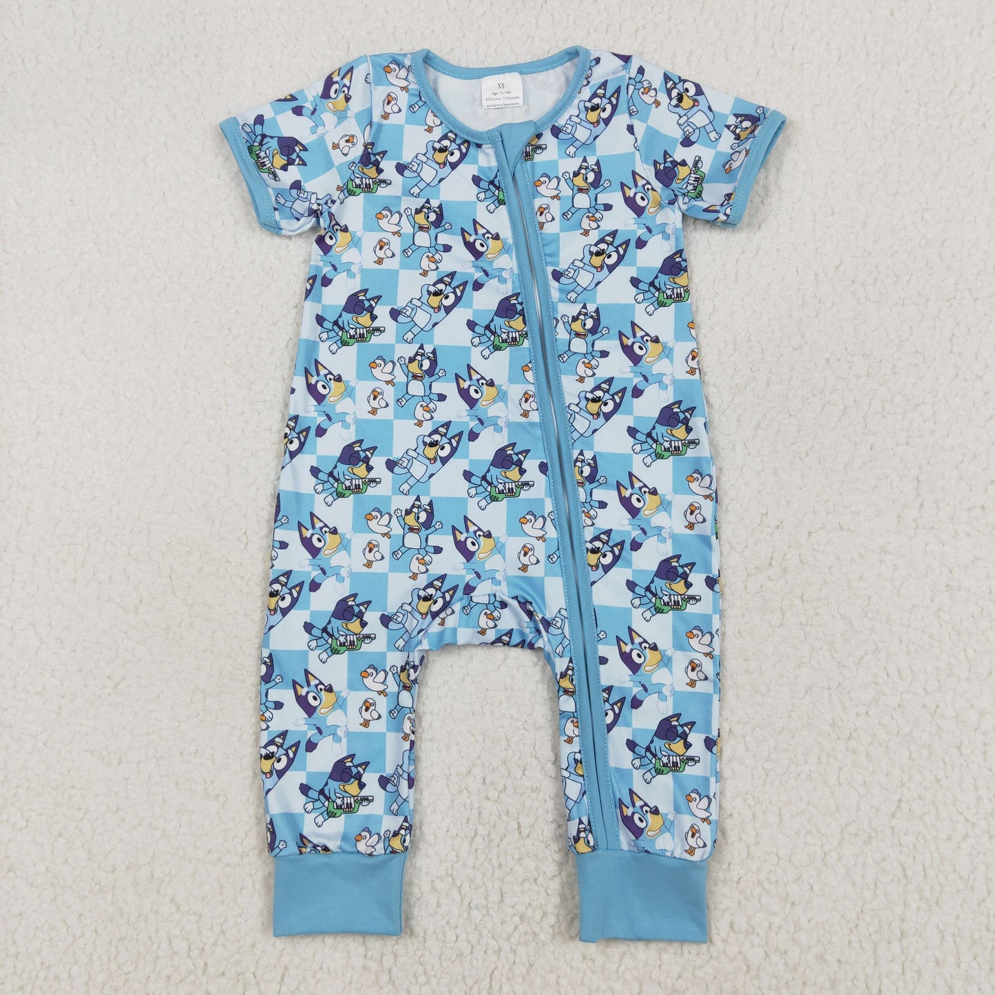 blue cartoon dog short sleeve blu*y print zip sleeper