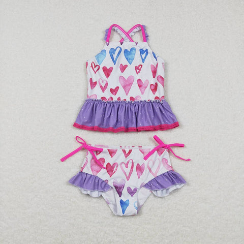 2pcs heart print kids girls swimsuit
