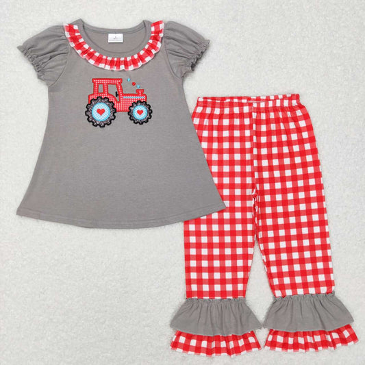 baby girl valentine's day clothing heart truck embroidery pants set