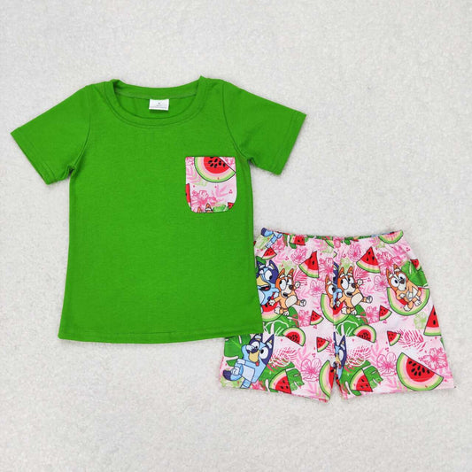 watermelon bluey baby boy pocket shorts set