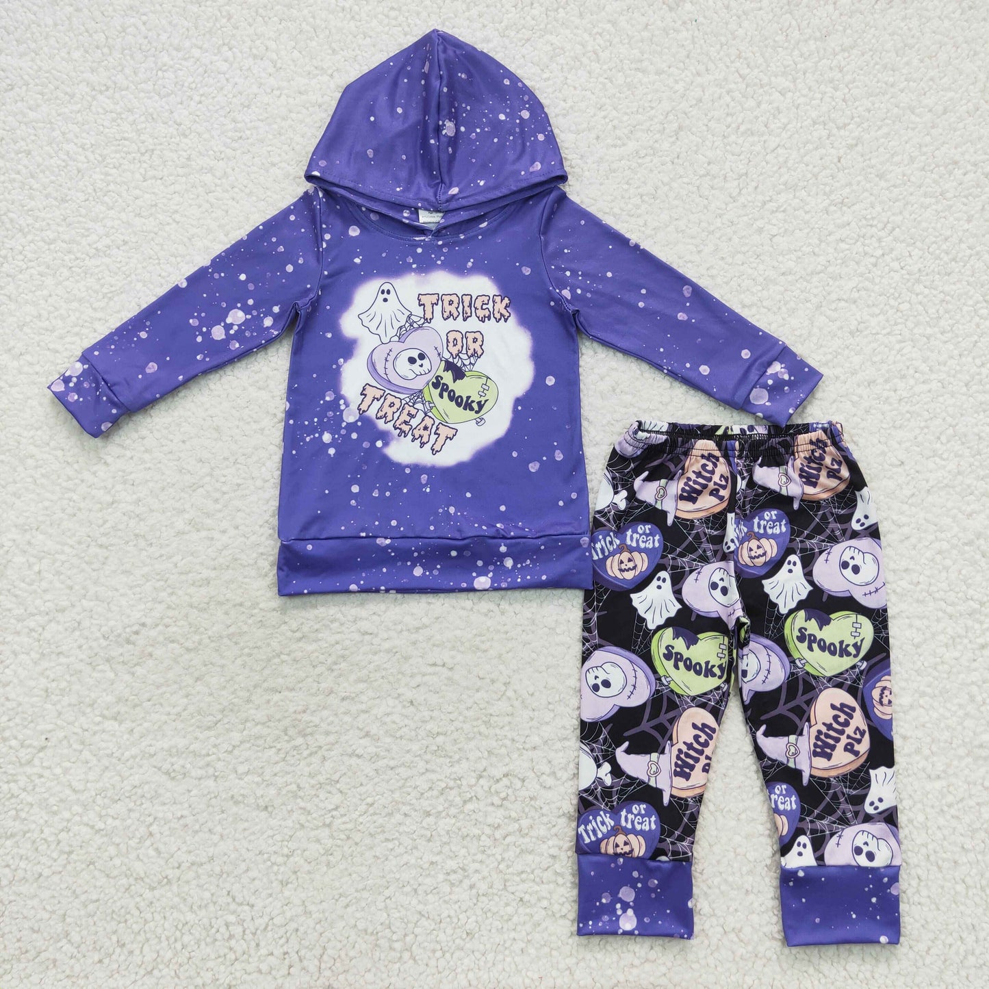 Purple trick or treat boys hoodie pants set