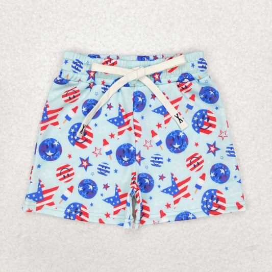 stars and smiley print boy patriotic trunks