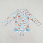 long sleeved one piece girls zip swimsuit