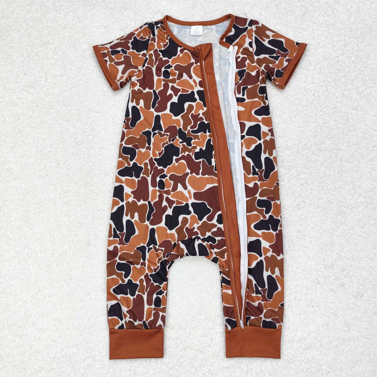 short sleeve boys brown camo zip sleeper