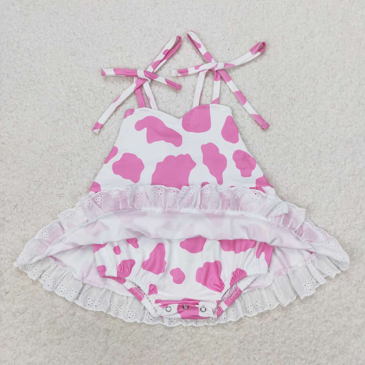 suspender pink cow print romper girl