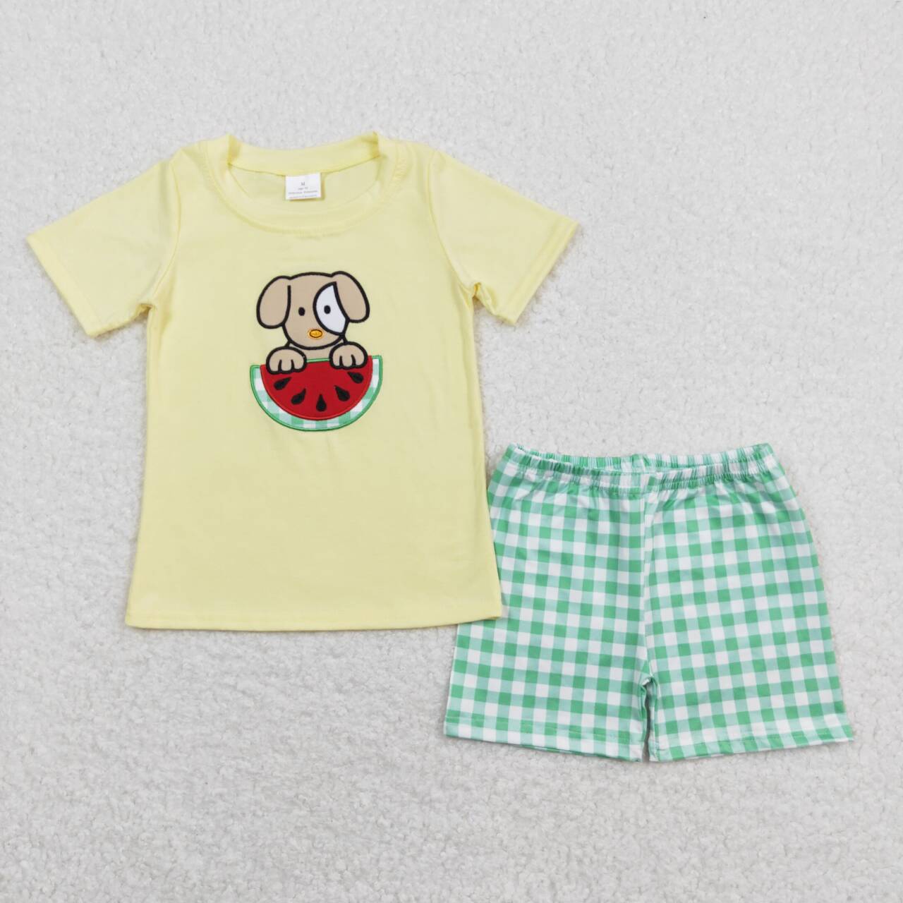 dog watermelon embroidery boy shorts set