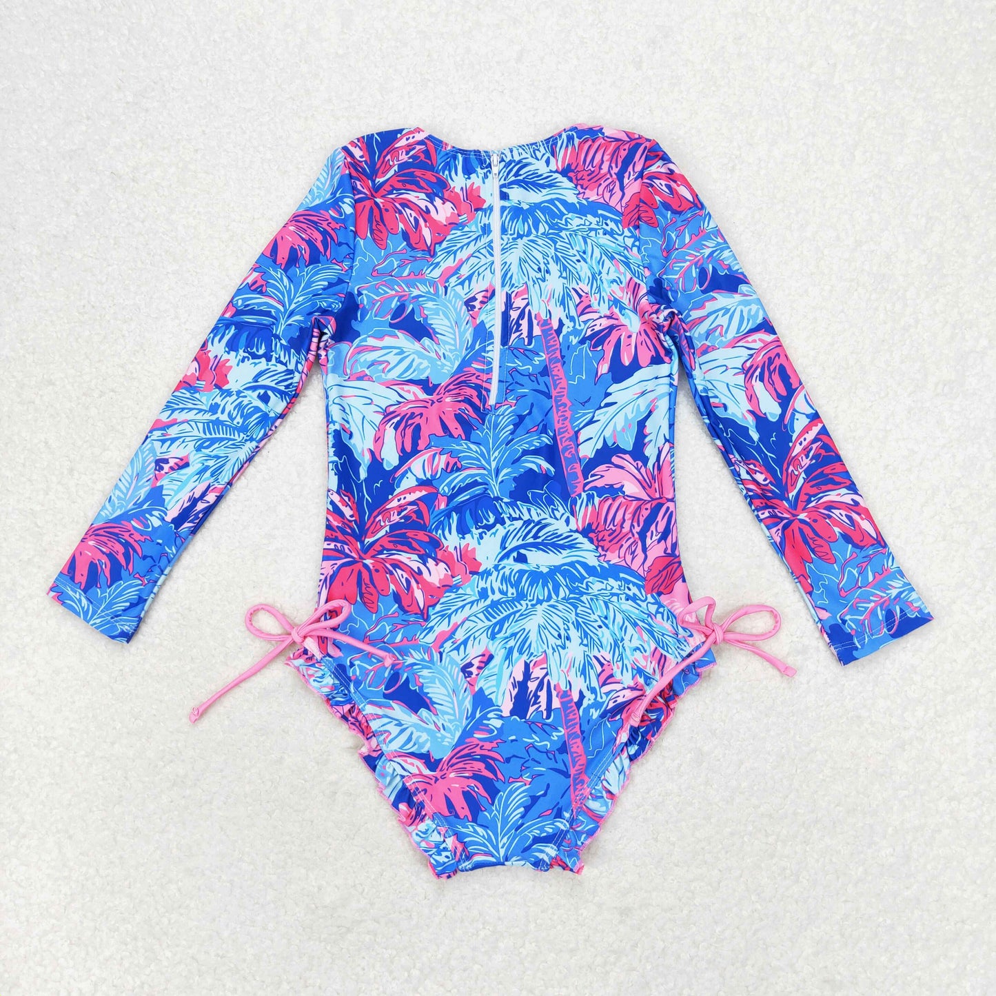 Preppy Barbiecore Palm Trees Blue Pink One Piece Swimsuit