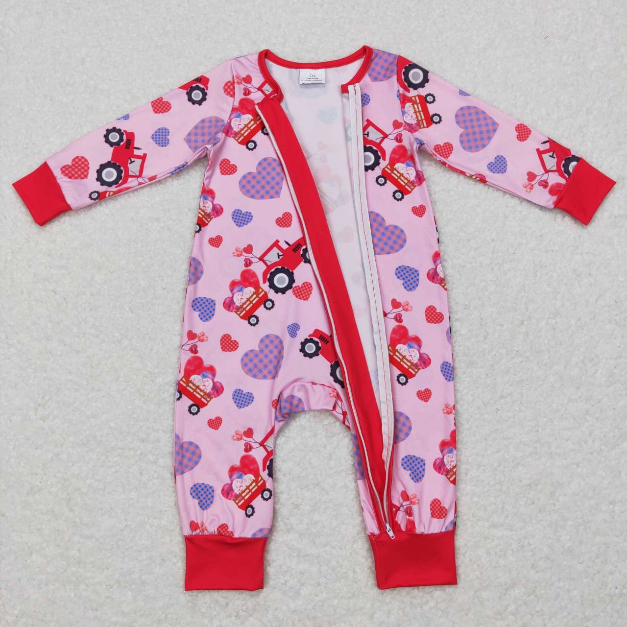 infant valentine pink red heart truck baby sleeper