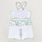 colorful heart print two pieces swimsuit girl