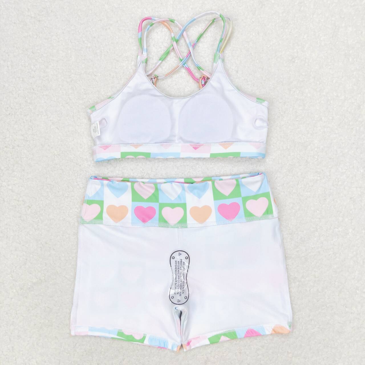 colorful heart print two pieces swimsuit girl