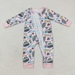 pink dad's fishing buddy baby girl zipper romper