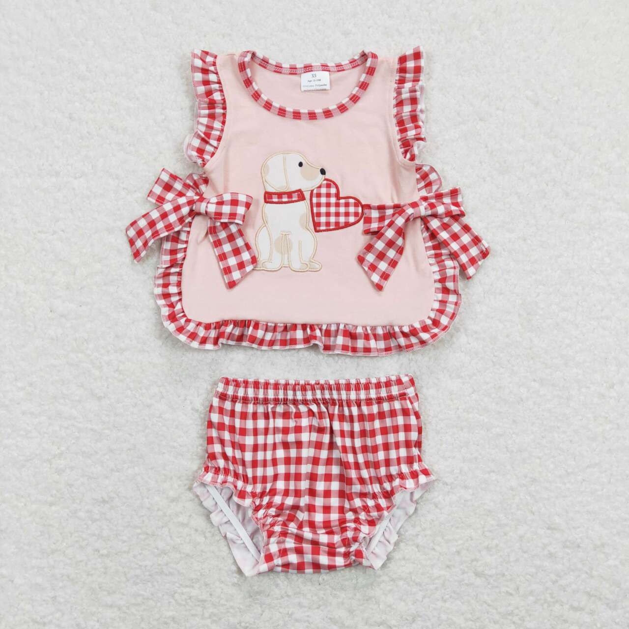 baby dog heart embroidery valentine bummie set