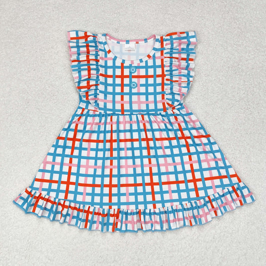 pink blue orange plaid dress