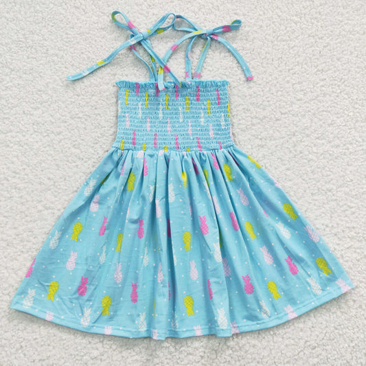 blue Pineapple fruits strap dress