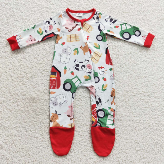 Red farm life footie sleeper baby PJs