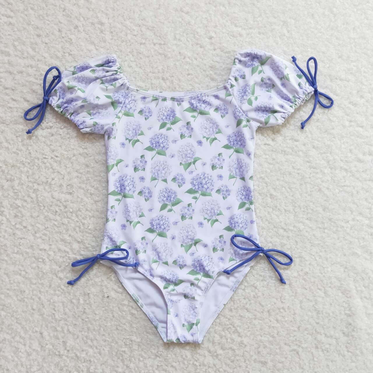 blue hydranged flowers baby girl one piece swismuit