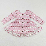 Long sleeve christmas deer button ruffle dress