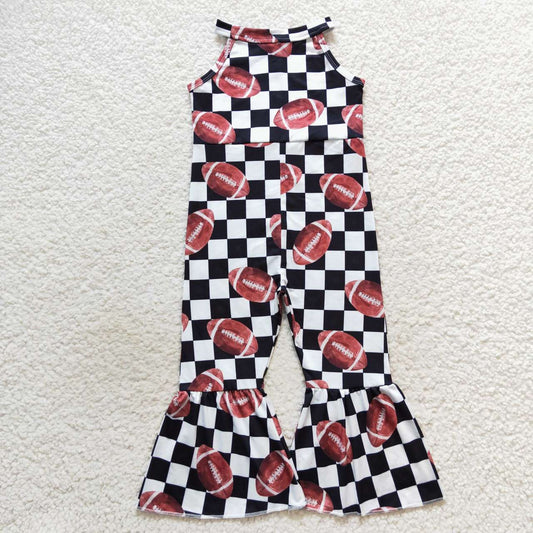kids girl sleeveless checkered football jumpsuit