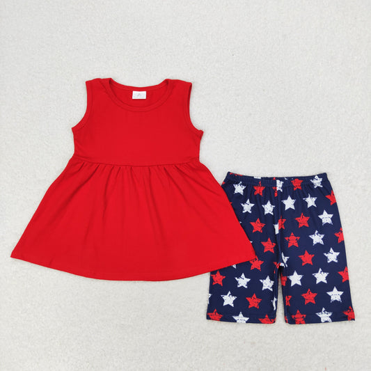 cotton red top stars biker shorts set girl 4th of july clothing