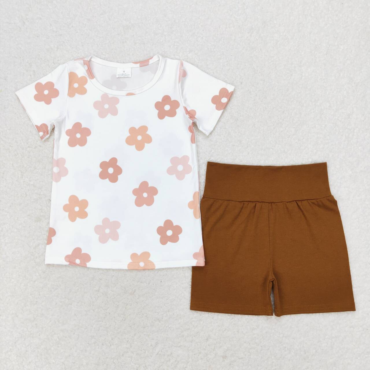 daisy flower brown biker shorts set