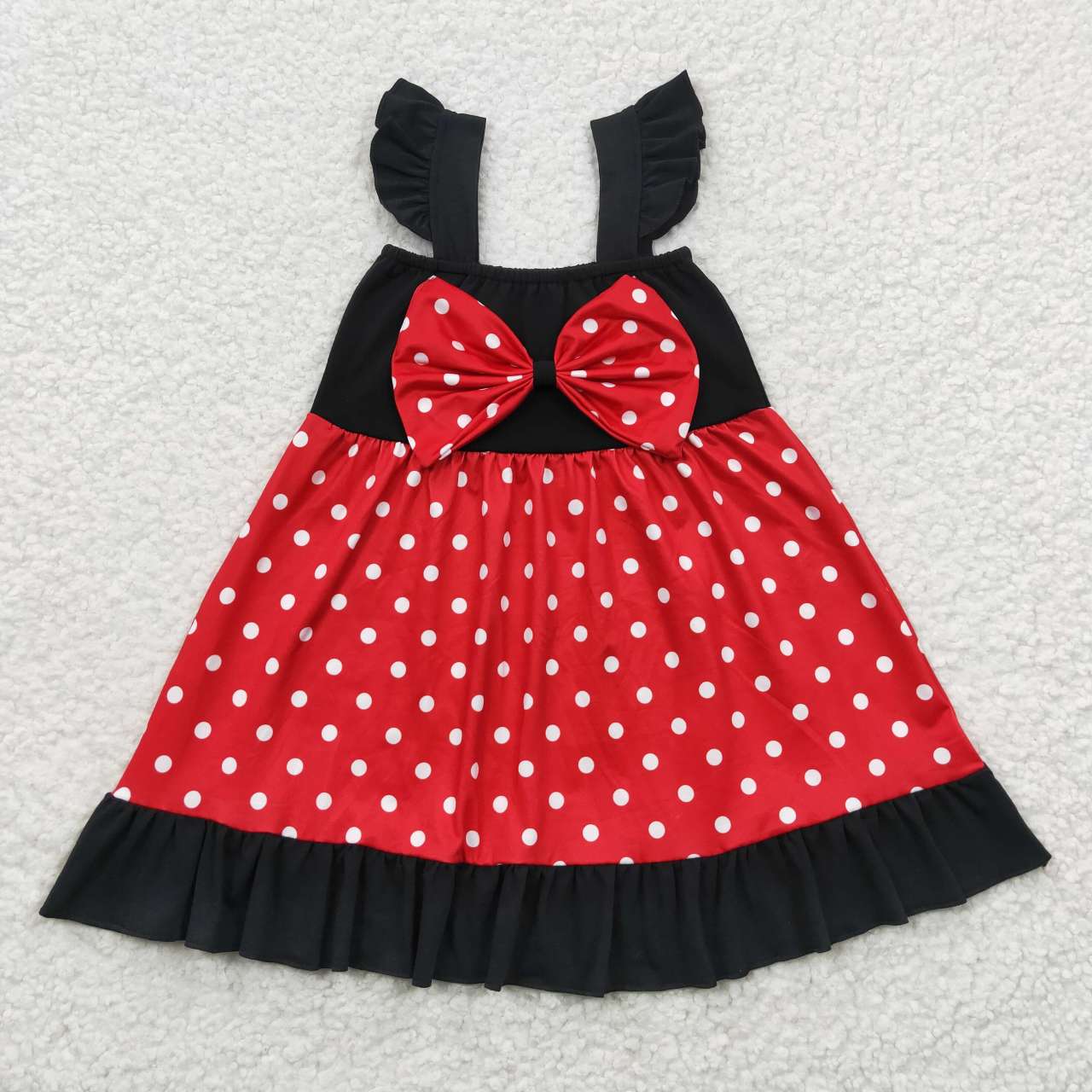 kids red dots princess ruffle dress with bow