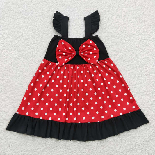 kids red dots princess ruffle dress with bow