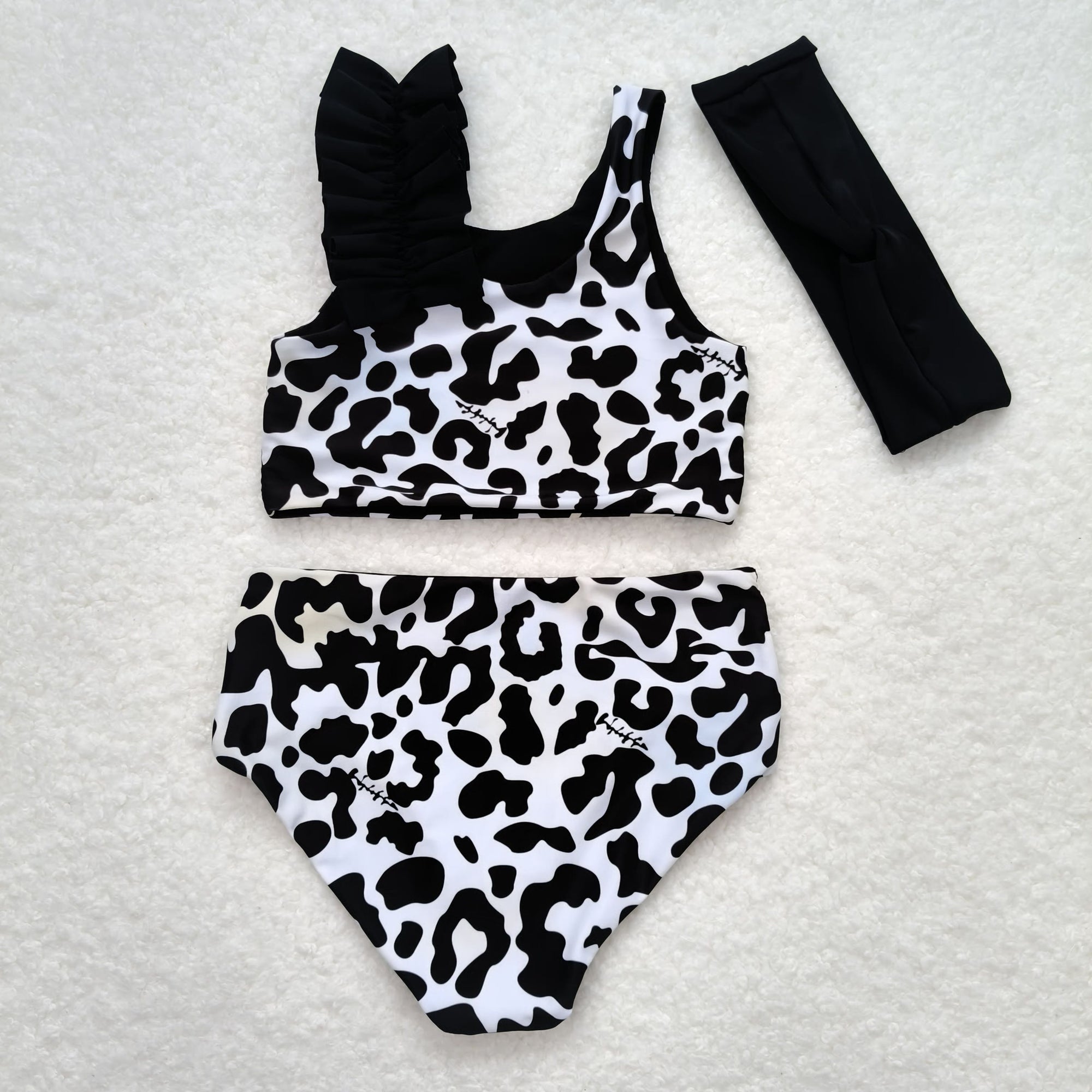 leopard two piece swimsuit girls swimwear (with headband)