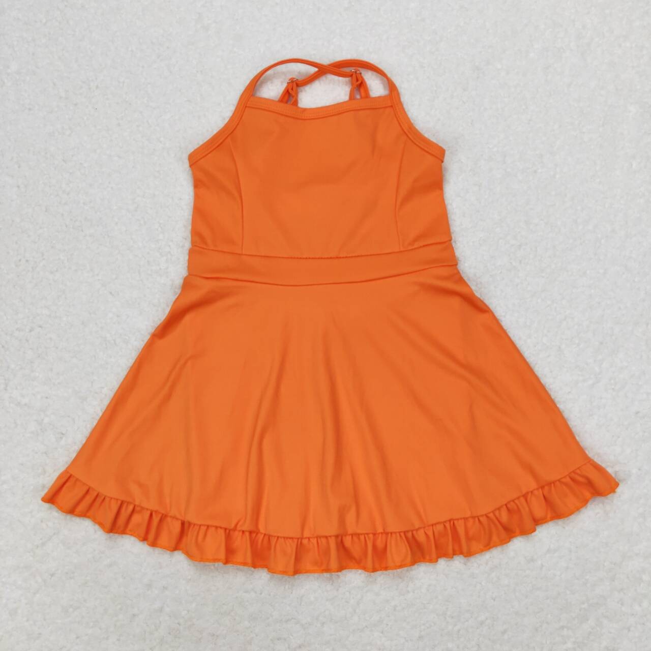 solid orange skirt shorts swimsuit set